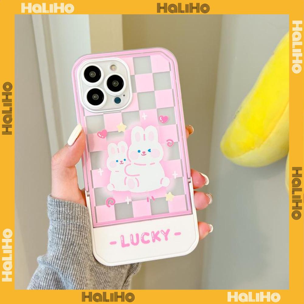 iPhone Case Acrylic Invisible Folding Stand Silicone Soft Case Shockproof Camera Cover Rabbit Cute Cartoon Compatible For iPhone 11 Pro Max 13 Pro Max 12 Pro Max 7Plus xr XS Max