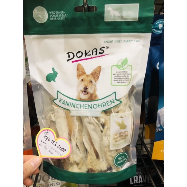 DOKAS Treat tai thỏ và da thỏ SNACK thịt sấy thiên nhiên cho chó/ cún