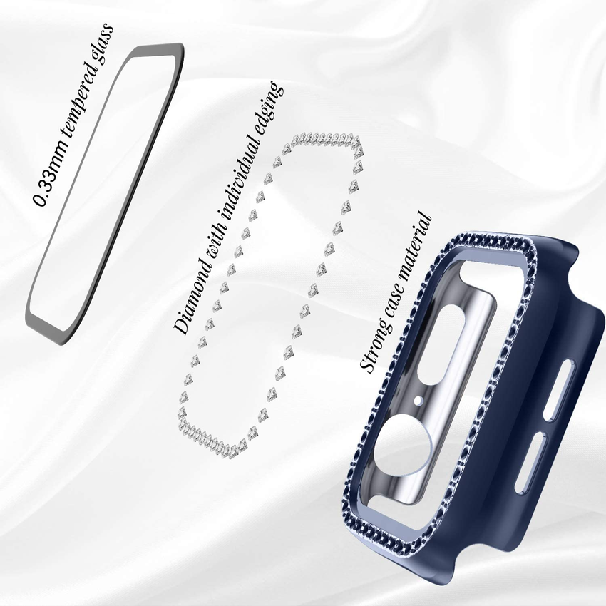 Kính cường lực bảo vệ màn hình đồng hồ thông minh Apple Watch 6 SE 5 4 3 2 1 44mm 40mm 42mm 38mm đính đá kèm phụ kiện