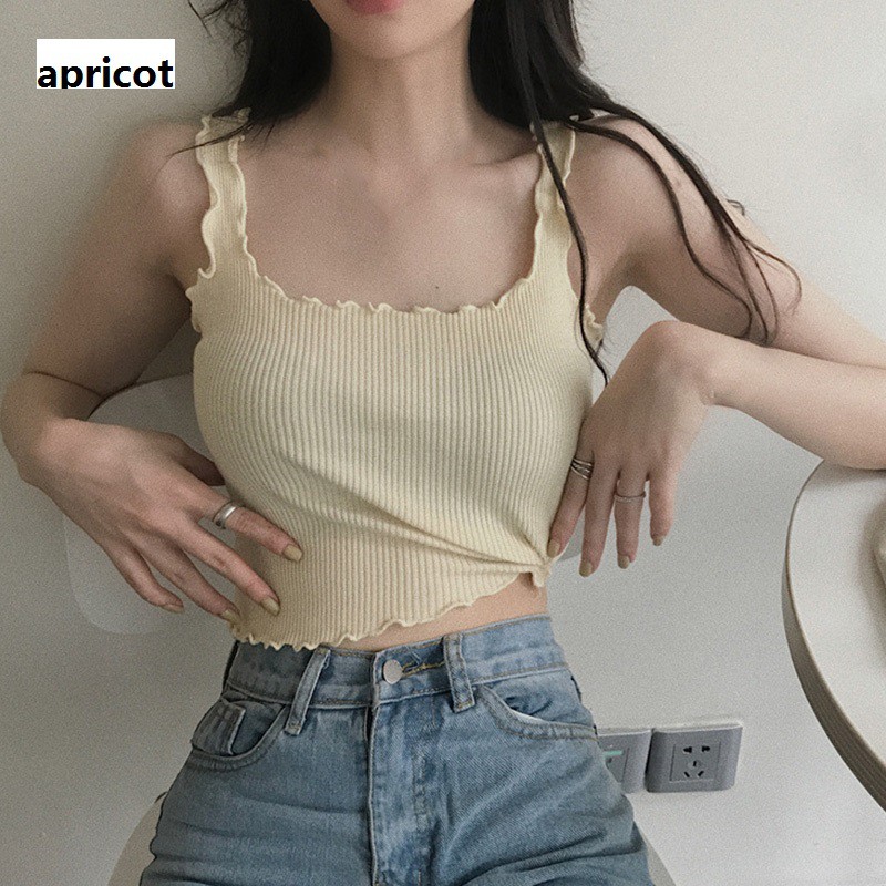 Áo Hai Dây Và Ba Lỗ  Dệt Kim Màu Trơn Phong Cách Hàn Quốc