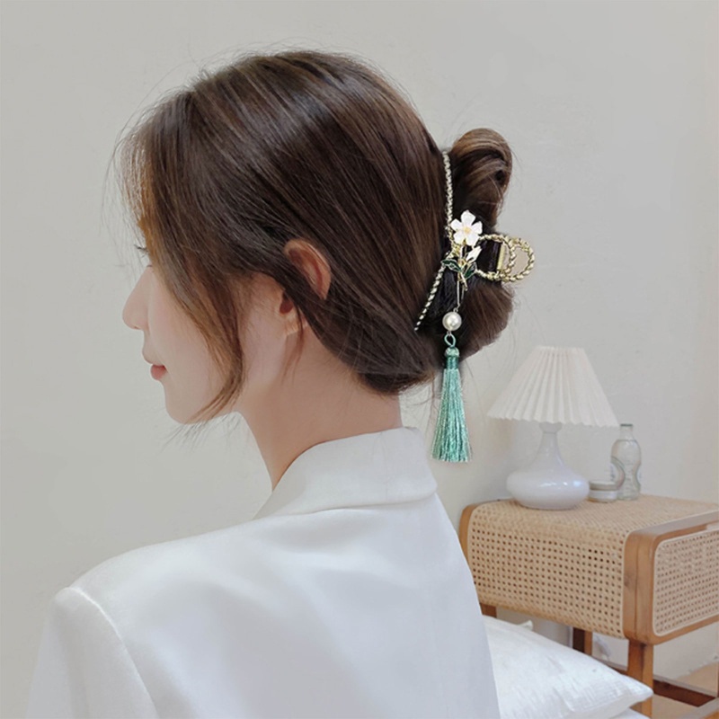 Kẹp Tóc Dày Dặn Bằng Hợp Kim Hình Hoa Phối Tua Rua Thời Trang Cho Nữ