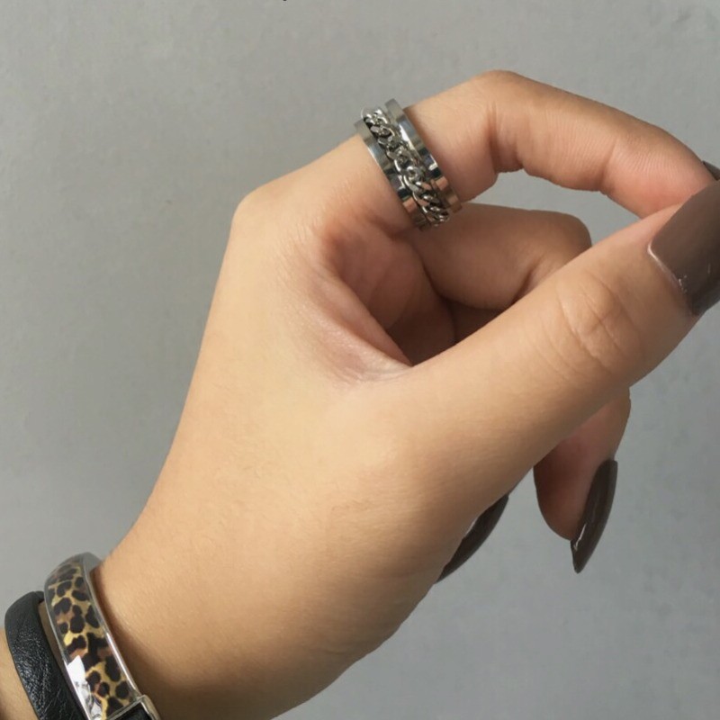 Nhẫn Thép Titan Kiểu Dáng Đơn Giản Phong Cách Hip Hop Retro