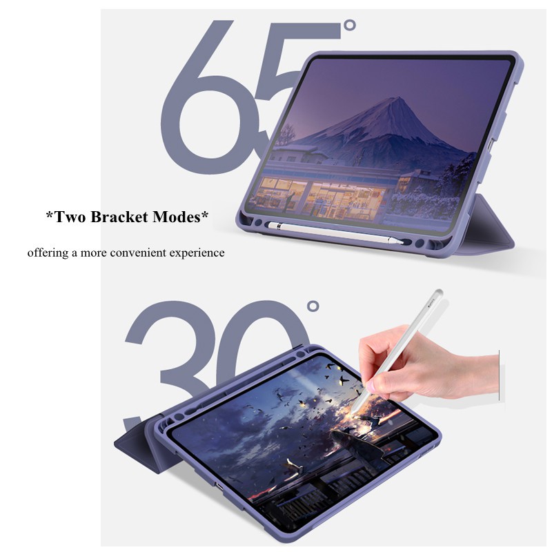 [Superior Quality] Double-sided Leather Sticky Case ipad air4 mini 6 7th/8th/9th generation 2021 pro11 Cover Soft TPU Back Shell Built_in Pen Slot Pencil Holder and Foldable Stand Holder & Auto Sleep & Wake Supporting Magnetic Charging