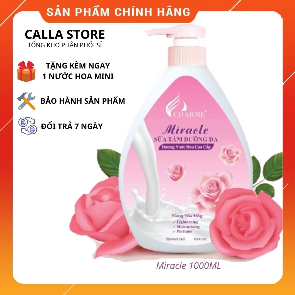 [ẢNH CHỤP THẬT] Sữa tắm dưỡng trắng da hương nước hoa MIRACLE 1000ml/Tặng kèm nước hoa mini