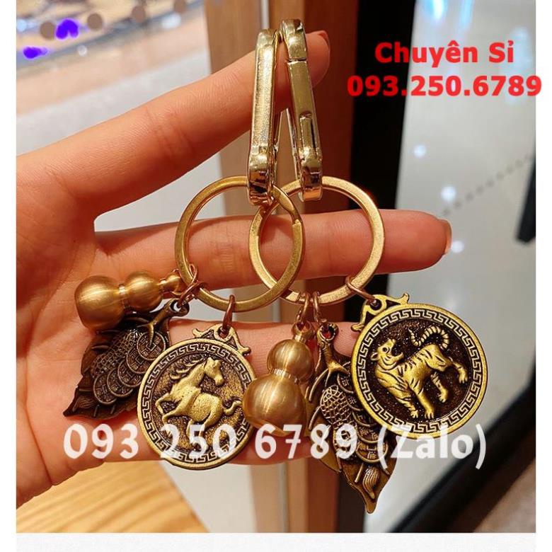 Móc Khóa 12 Con Giáp ĐỒNG THAU , treo khóa ô tô , xe máy , túi xách .... hút tài lộc may mắn ...