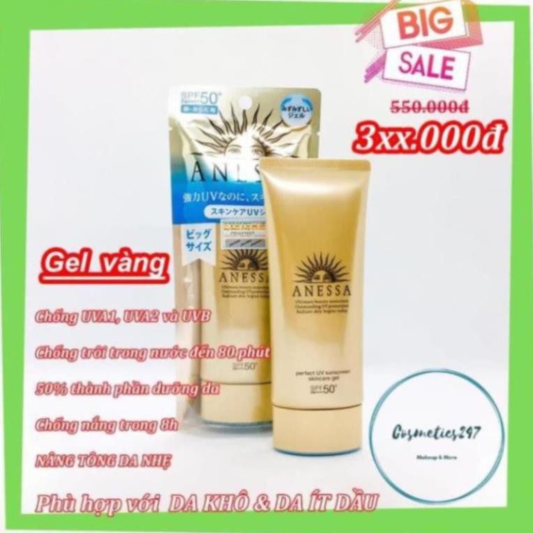 Kem chống nắng Anessa Perfect UV Sunscreen Skincare Milk SPF 50+ PA++ dành cho Da Dầu & Da Dầu Mụn màu vàng  60ml & 20ml