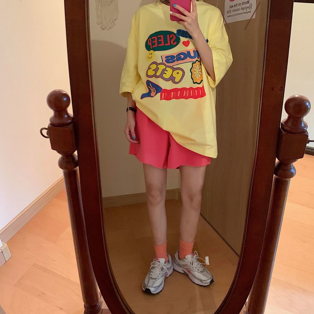 Áo Thun Nữ Ngắn Tay In Hình Hoạt Hình Phong Cách Hàn Quốc