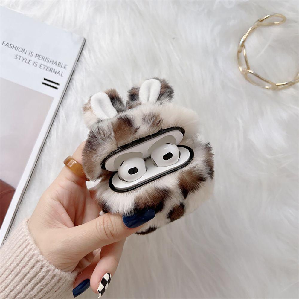 BTLIMER Ốp Lưng Hình Tai Thỏ Họa Tiết Da Báo Cho AirPods 1 / 2 / 3 Pro