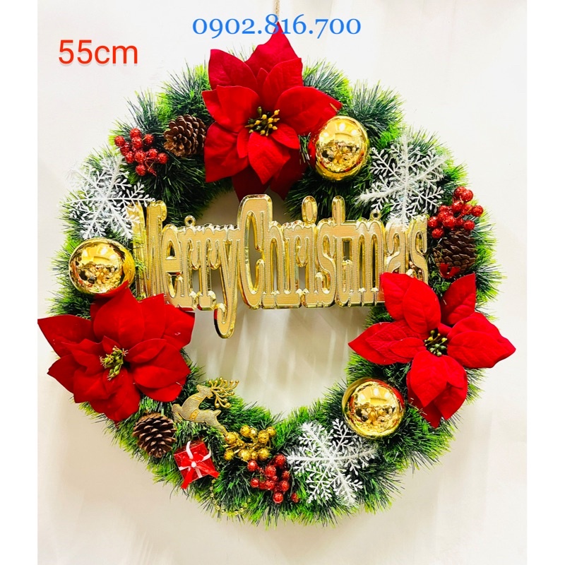 Vòng nguyệt quế treo cửa trang trí Noel - Giáng sinh 25cm 35cm 55cm