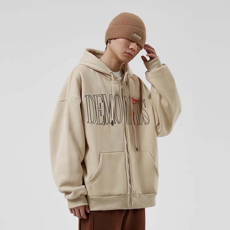Áo Hoodie Khóa Zip Chữ Demonids LJIN K0605 Chất Nỉ Dày Dặn Cá Tính Trẻ Trung