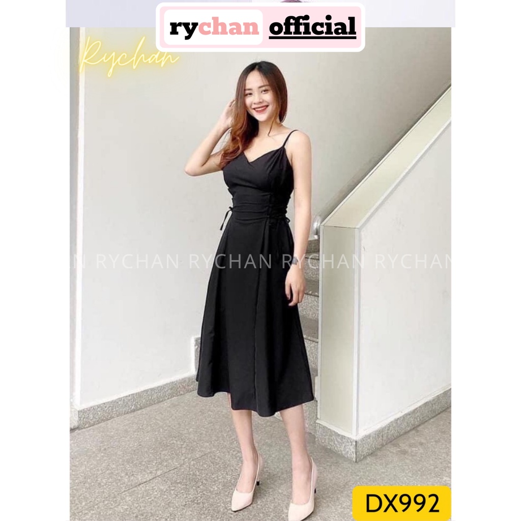Đầm Xòe Đen Hai Dây Đan Eo Sexy Đi Biển [Ảnh Thật Cuối] - DX992