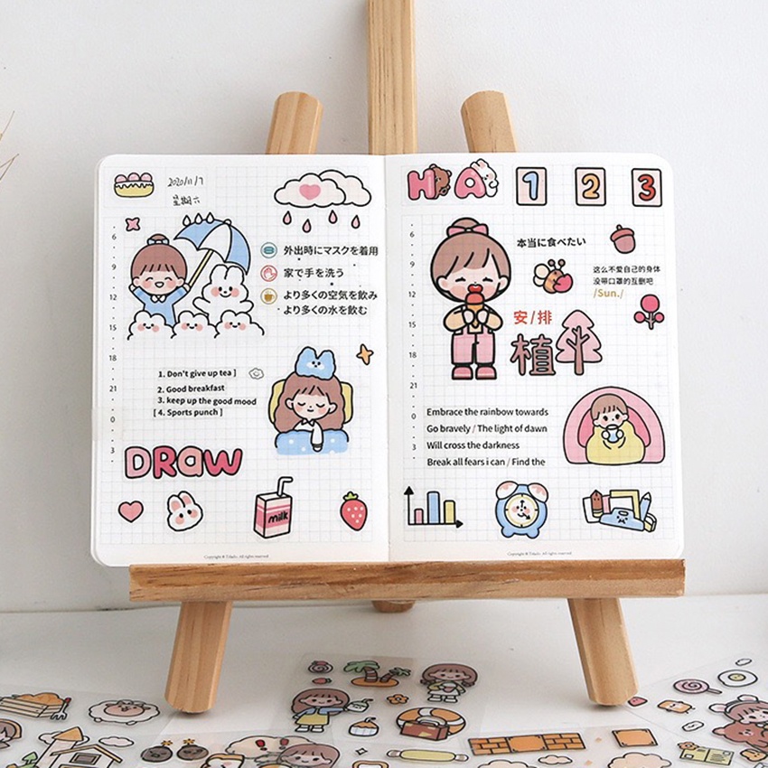 Sticker thỏ má hồng cute anime dán nhãn trang trí dễ thương