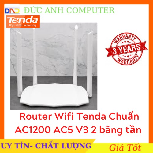 Router Wifi Tenda Chuẩn AC1200 AC5 V3 2 băng tần - chính hãng- Bảo Hành 3 Năm- Màu Trắng