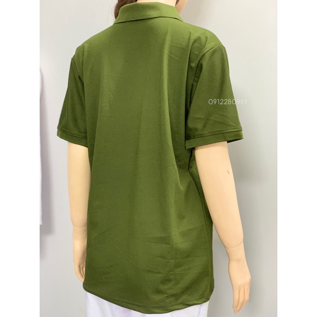 Áo thun có cổ màu xanh rêu vải poly Thái cao cấp cho nam nữ _ Hình chụp thật