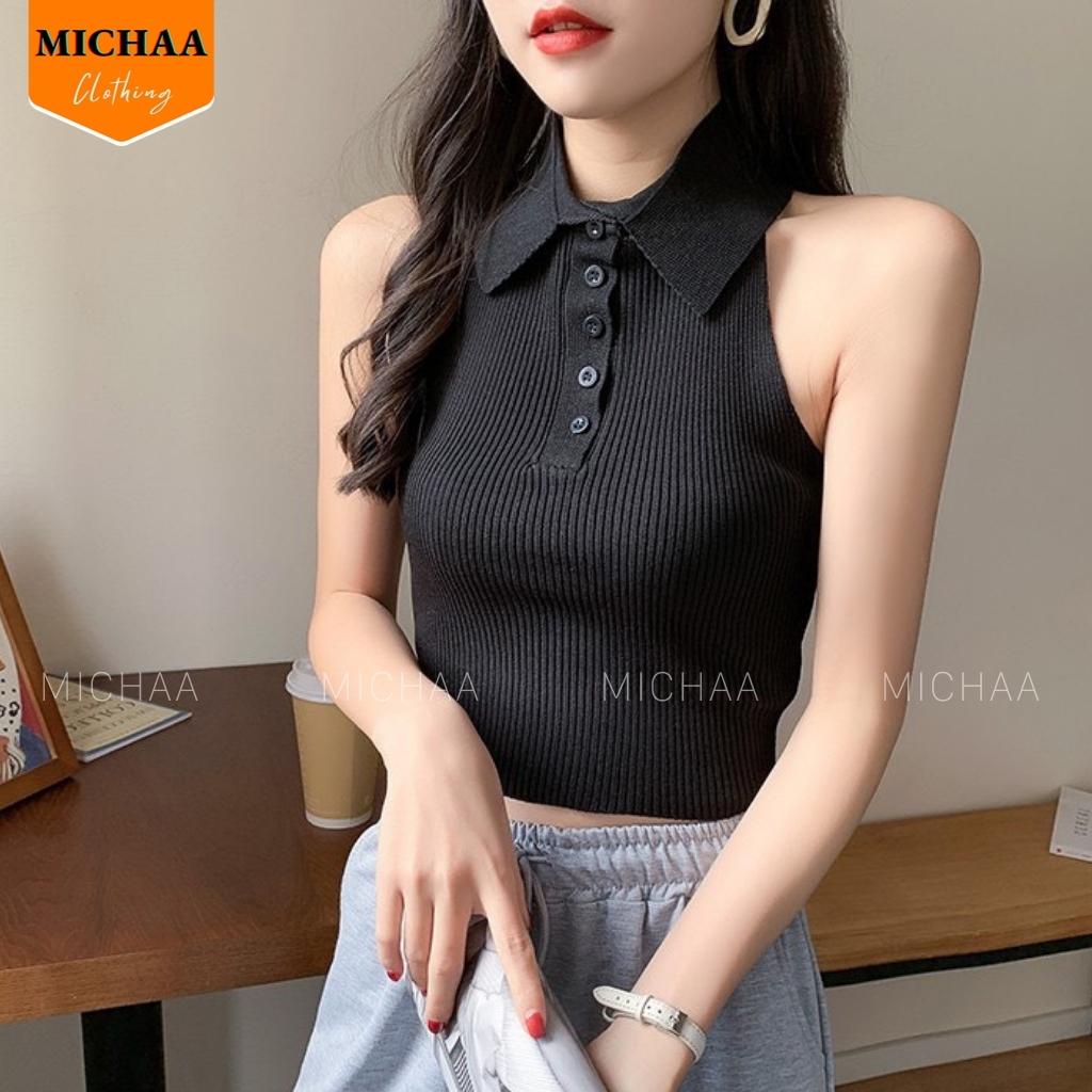 Áo Croptop YẾM CỔ POLO Nữ Hở Lưng Kiểu Choàng Cổ Thời Trang - MICHAA