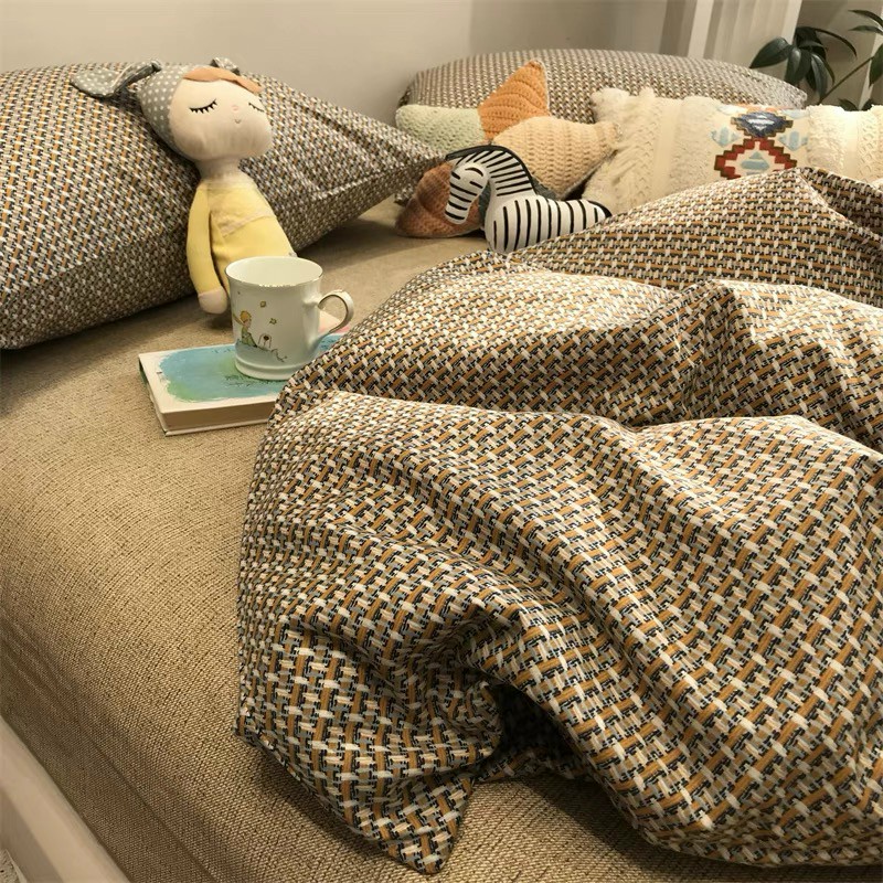 Chăn Ga Gối Cotton Living "Roma Phối Cam " - Bộ Chăn Ga Gối Cotton 100% Nhập Khẩu 4 món