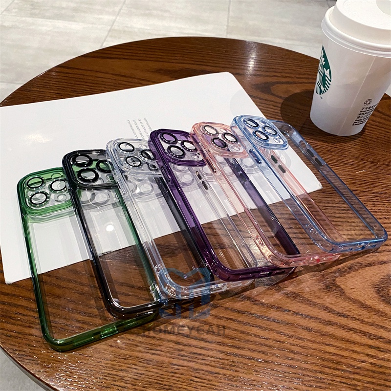Ốp Điện Thoại Cứng Trong Suốt Màu Tím Đậm Có Miếng Dán Bảo Vệ lens Cho iPhone 13 12 11 Pro Max