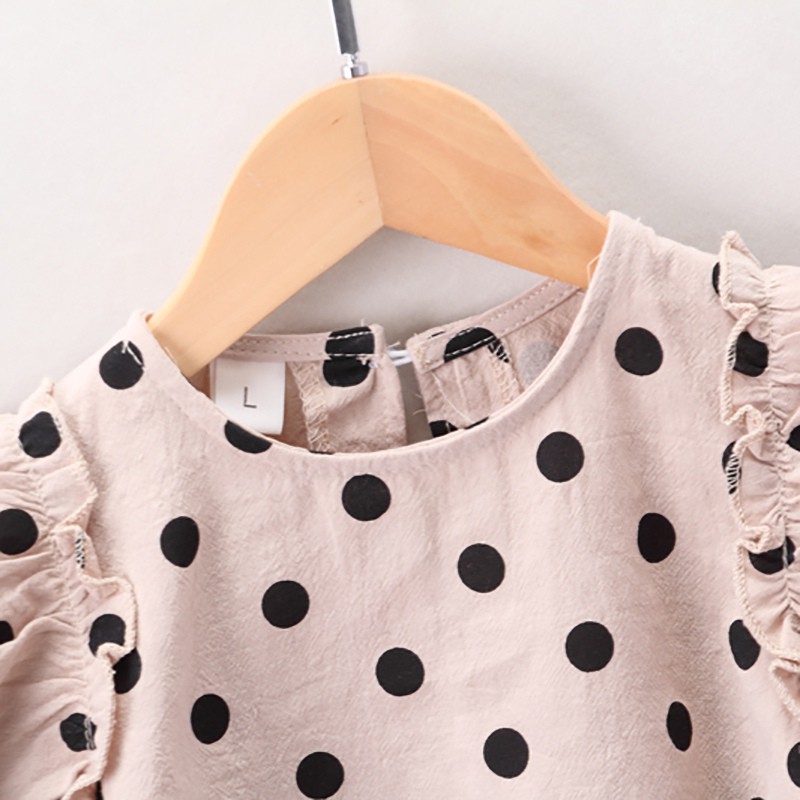 Bộ áo phối quần short chấm bi đáng yêu thời trang cho bé gái 2 ~ 6 tuổi