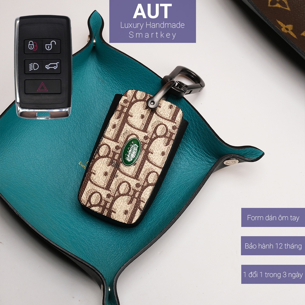 Ốp da chìa khóa ô tô Ranger Rover Dior handmade móc đen
