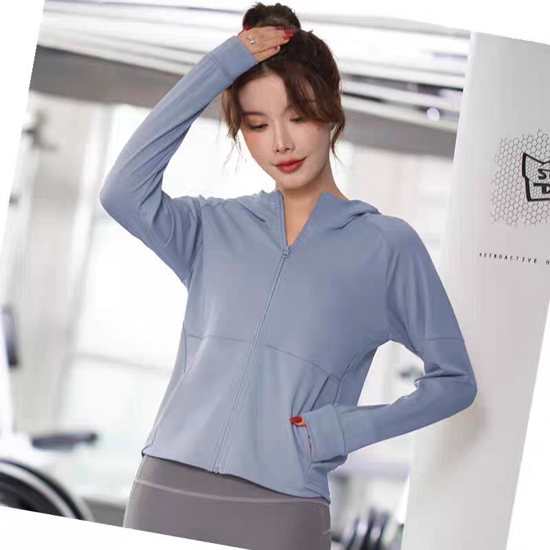 Áo khoác thể thao nữ áo khoác tập gym có mũ tay dài thời trang Hàn Quốc hàng Quảng Châu loại 1 S2T3-1