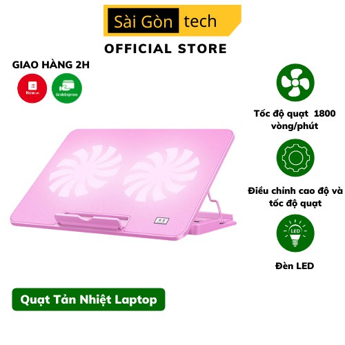 Quạt tản nhiệt Laptop, Đế tản nhiệt laptop cao cấp có Led cực mát dành cho máy tính từ 12 inch đến 17.6 inch