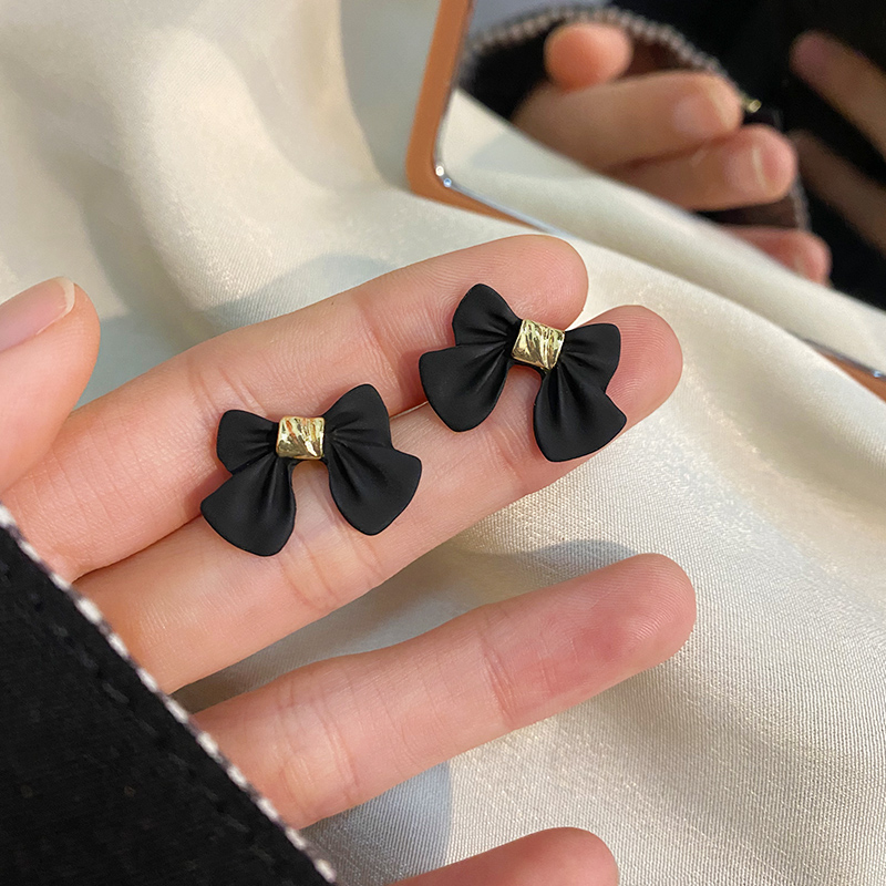 Khuyên Tai Nơ Đen Phong Cách Hàn Quốc Cổ Điển Dành Cho Nữ