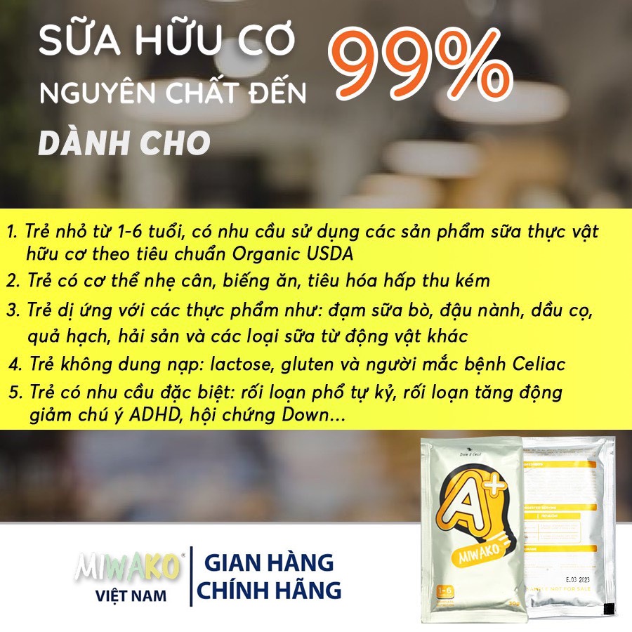 Sữa Công Thức Thực Vật Hữu Cơ Miwako A+ Vị Vani Gói 30g - Miwako Official Store