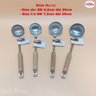 Vá inox cán gỗ [inox 304 không gỉ sét].Hai loại: vá lỗ,vá canh.Hai size như hình