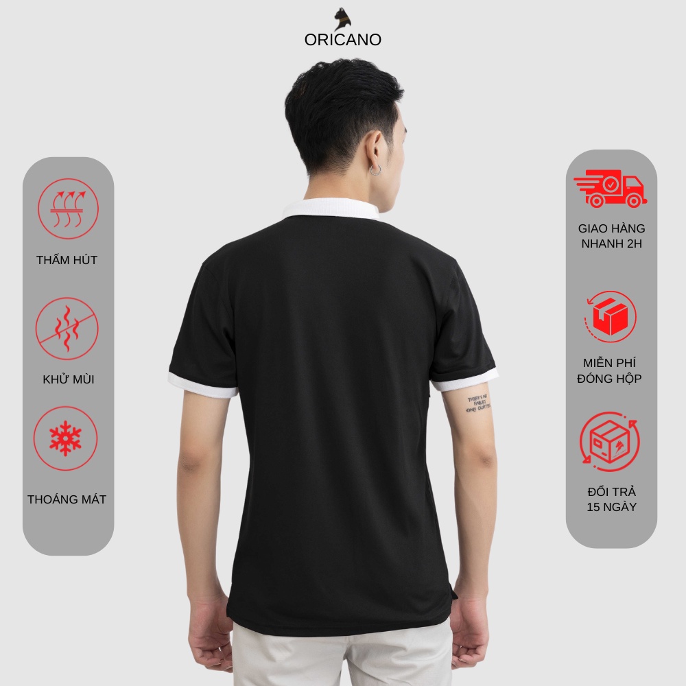 Áo Polo Nam ORICANO Đen Trắng Tay Ngắn Cổ Bẻ Chất liệu 95 Polyester Và 5 Xpander Mềm Mịn Thoáng Mát