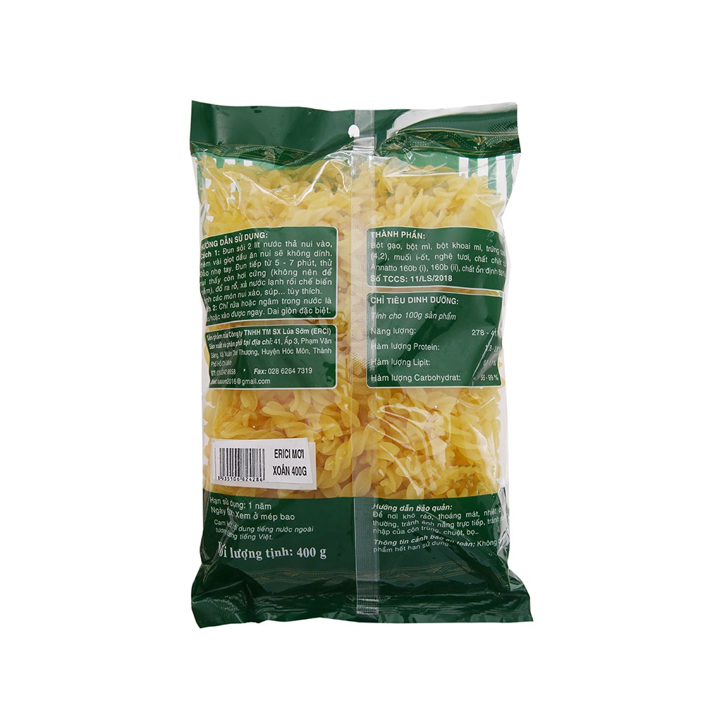 Nui trứng ống xoắn cao cấp Erici gói 200g