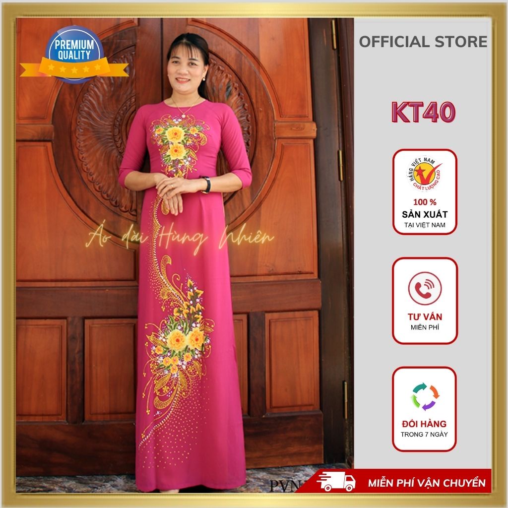 Áo dài nữ Trung niên - Chất liệu Tằm thêu phủ Kim tuyến - May sẵn, thiết kế đẹp - Sang trọng