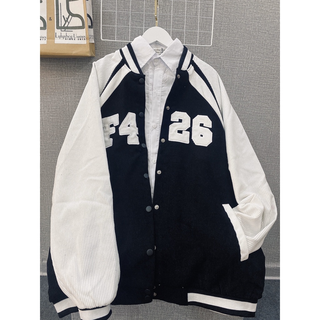 Áo khoác bomber F426 Lylyshop Unisex, kiểu áo khoác bóng chày chất nhung tăm lót dù trơn thêu chữ form rộng cho nam nữ | BigBuy360 - bigbuy360.vn