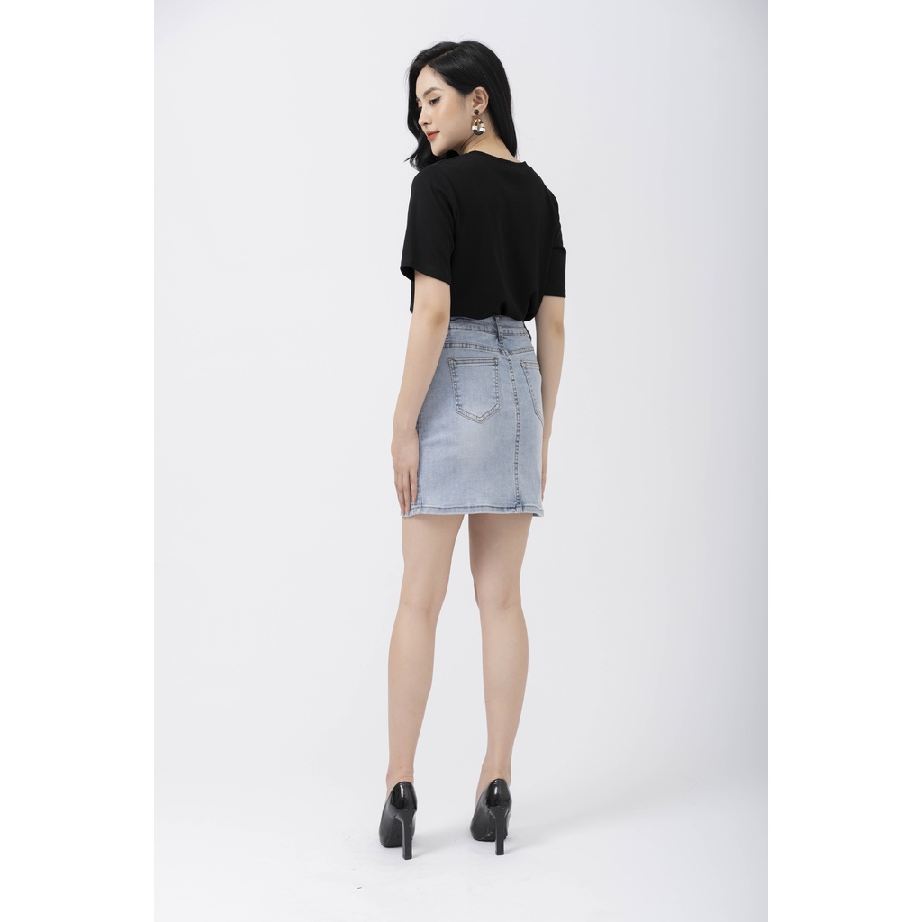 Chân váy bò FIONA dáng ôm ngắn chân váy jeans nữ lót quần diễu chỉ bên sườn B342003