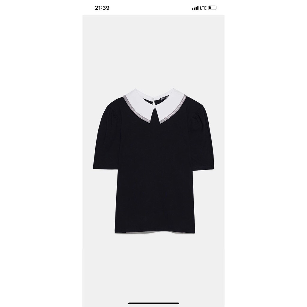 Áo thun Zara đen cổ trắng