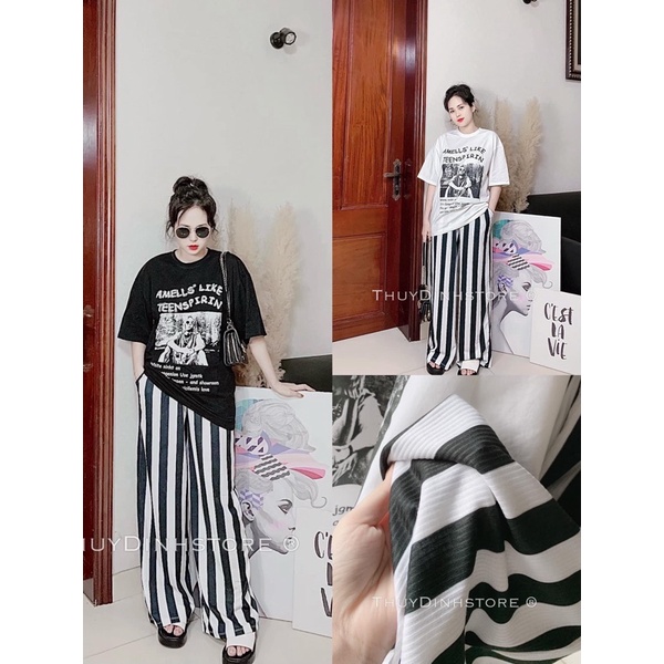 Set áo cotton quần sọc trắng đen vải đẹp giá tốt - HN Closet