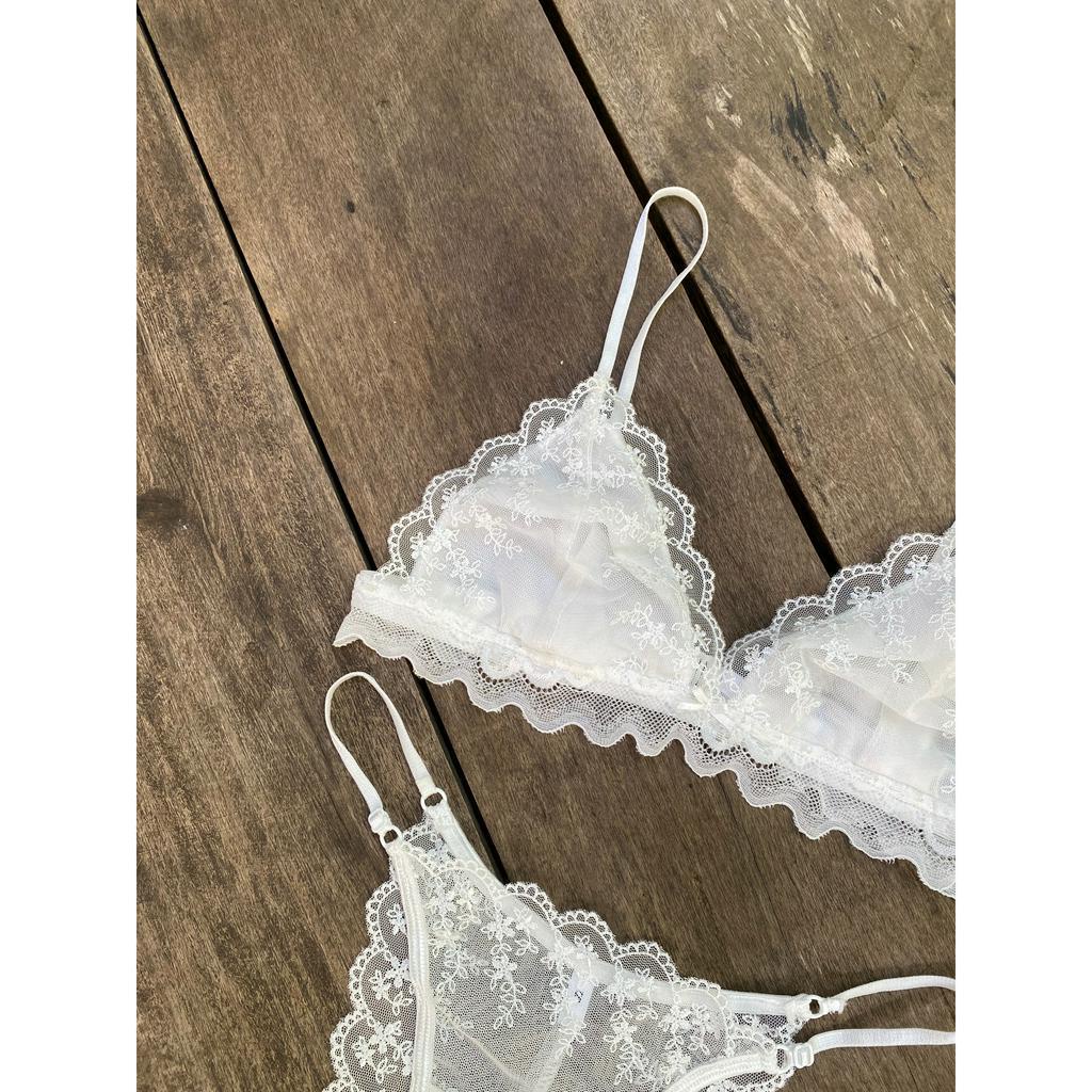 Clara - Set Đồ Lót Petty Brawee Ren Thêu Trắng