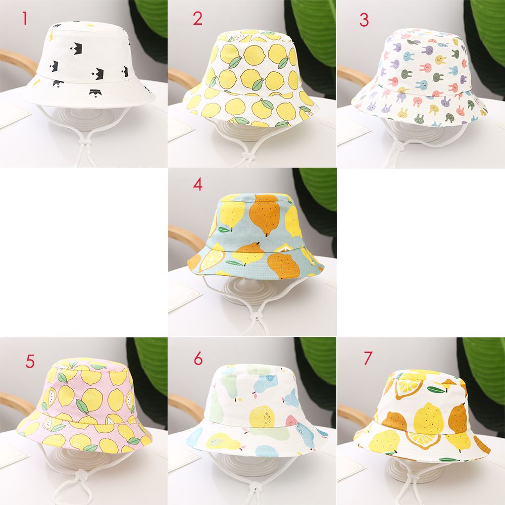 Nón che nắng kiểu ngư dân vành rộng có dây đeo cằm họa tiết quả chanh/ chú thỏ dành cho bé trai và bé gái vào mùa hè