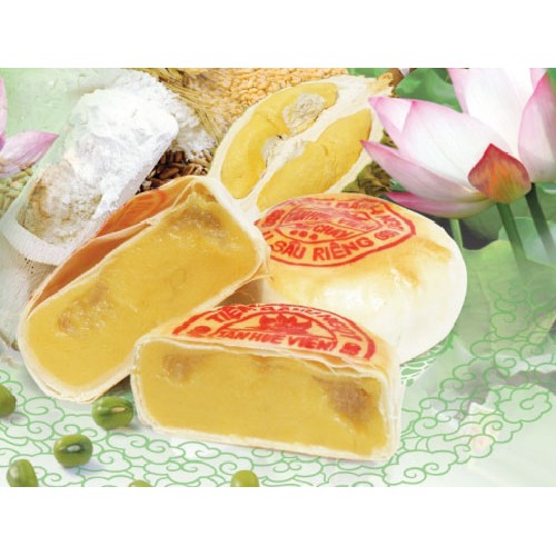 [01 CÂY - 4 CÁI PÍA] BÁNH PÍA ĐẬU SẦU RIÊNG CHAY TÂN HUÊ VIÊN 400GR và 500gr