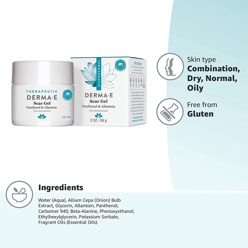 Derma E Scar Gel 56g - Gel làm mờ, ngăn ngừa sẹo, làm dịu vết bỏng
