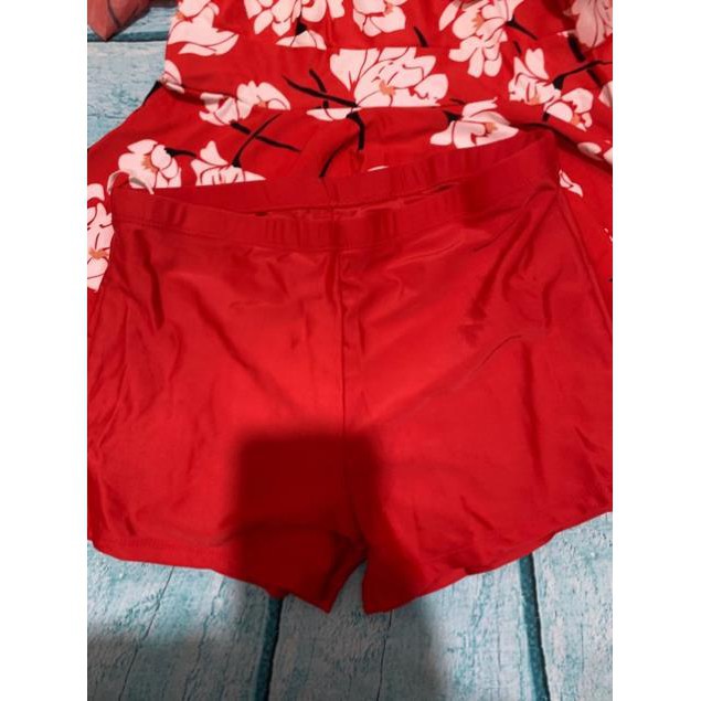 (THUN LẠNH, CÓ BIGSIZE) Bộ đồ bơi kín đáo (bèo đỏ) - Bikini đồ bơi che bụng cho người béo mập xịn  ྇