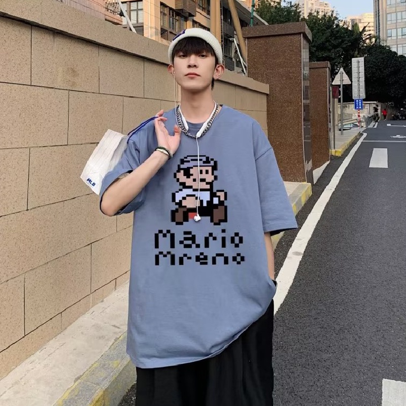 Áo Thun Tay Ngắn Dáng Rộng In Họa Tiết Hoạt Hình Phong Cách Hàn Quốc Thời Trang Mùa Hè Cho Nam M-8XL