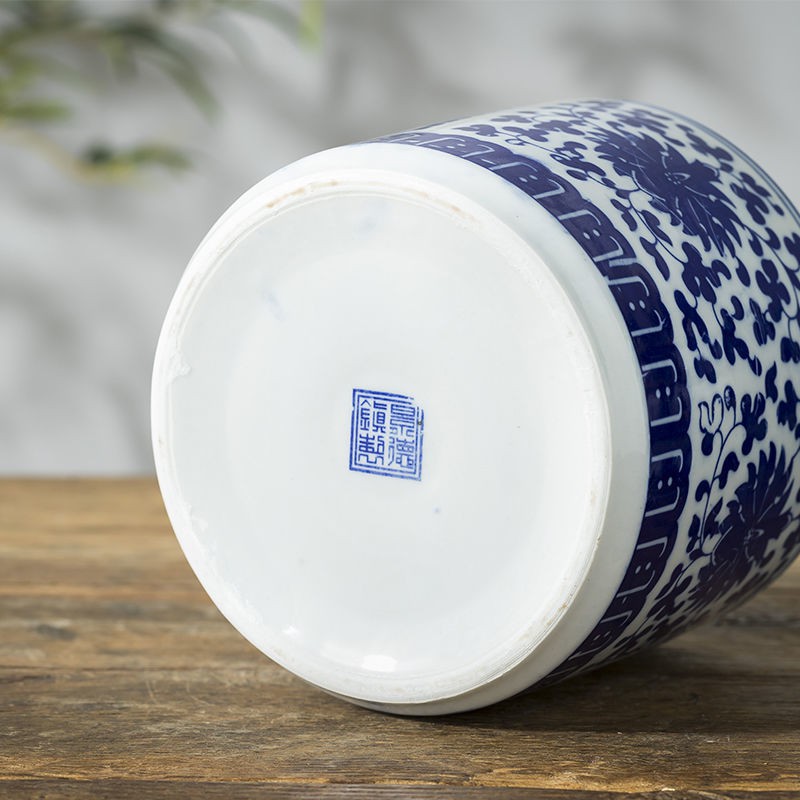 Jingdezhen gốm sứ truyền thống Trung Quốc bình bảo quản trà kín chậu xanh trắng đựng thuốc mỡ vuông thạch cao