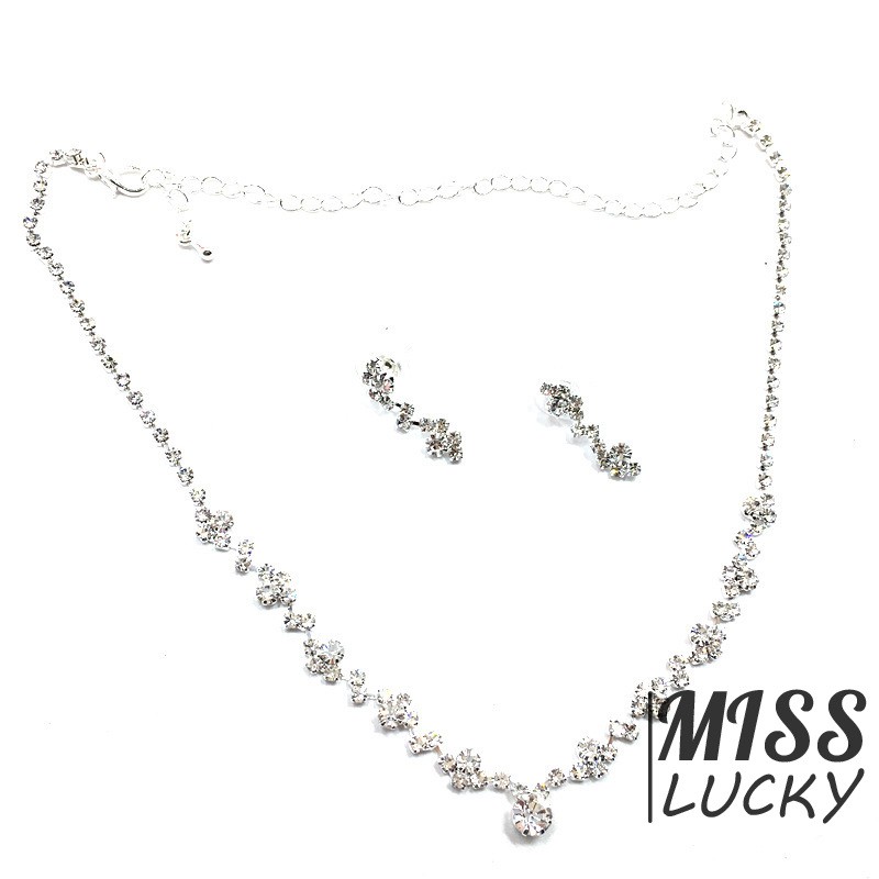 Bộ vòng cổ + hoa tai hợp kim đính đá thời trang cho nữ