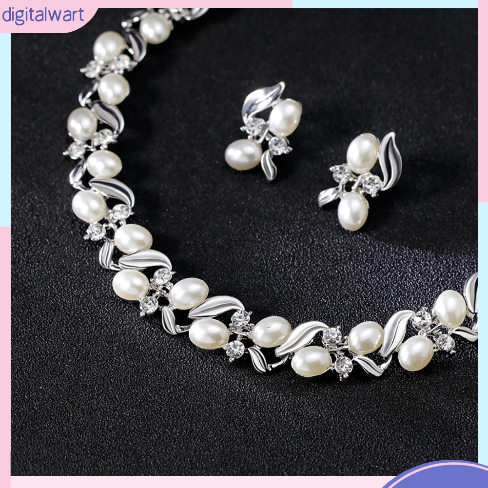 Bộ Vòng cổ + Bông Tai Đính Đá &amp; Ngọc Trai Giả Thời Trang Cho Nữ