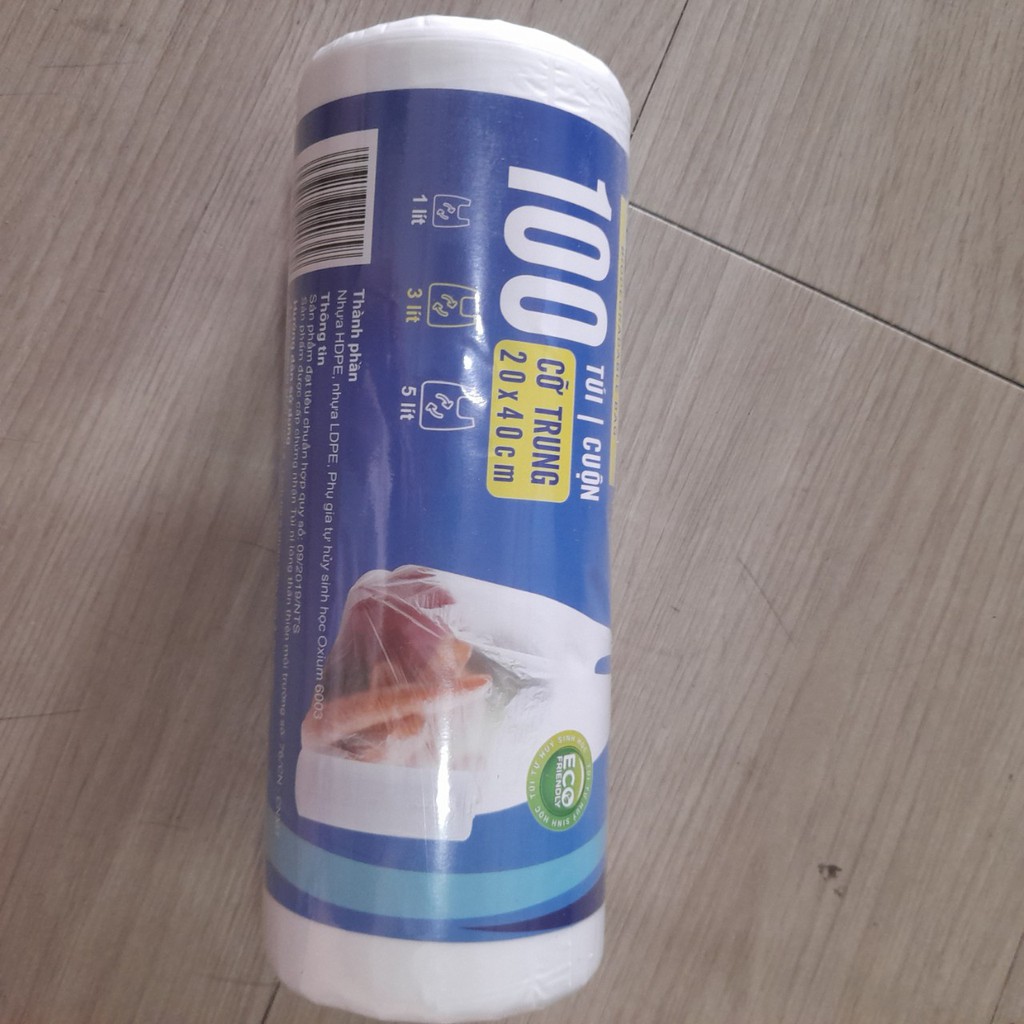 Cuộn 100 Túi Đựng Thực Phẩm  Tự Hủy Sinh Học Tamiko Cỡ Trung 20x40 cm Có Quai Xách