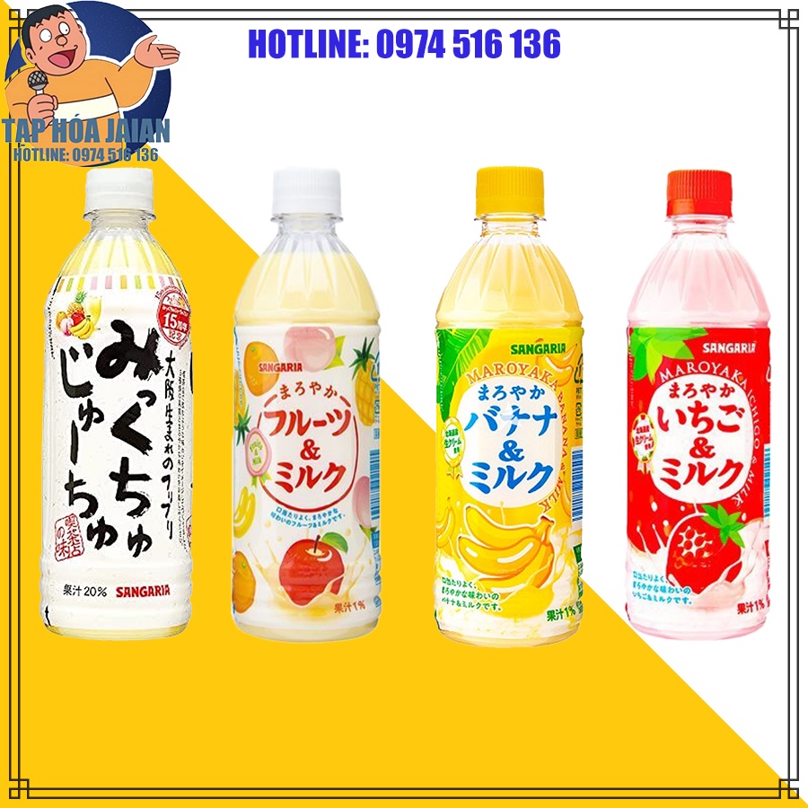 Sữa Trái Cây Sangaria Fruits &amp; Milk Nhiều Vị Chai 500ml [DU] Nhật Bản