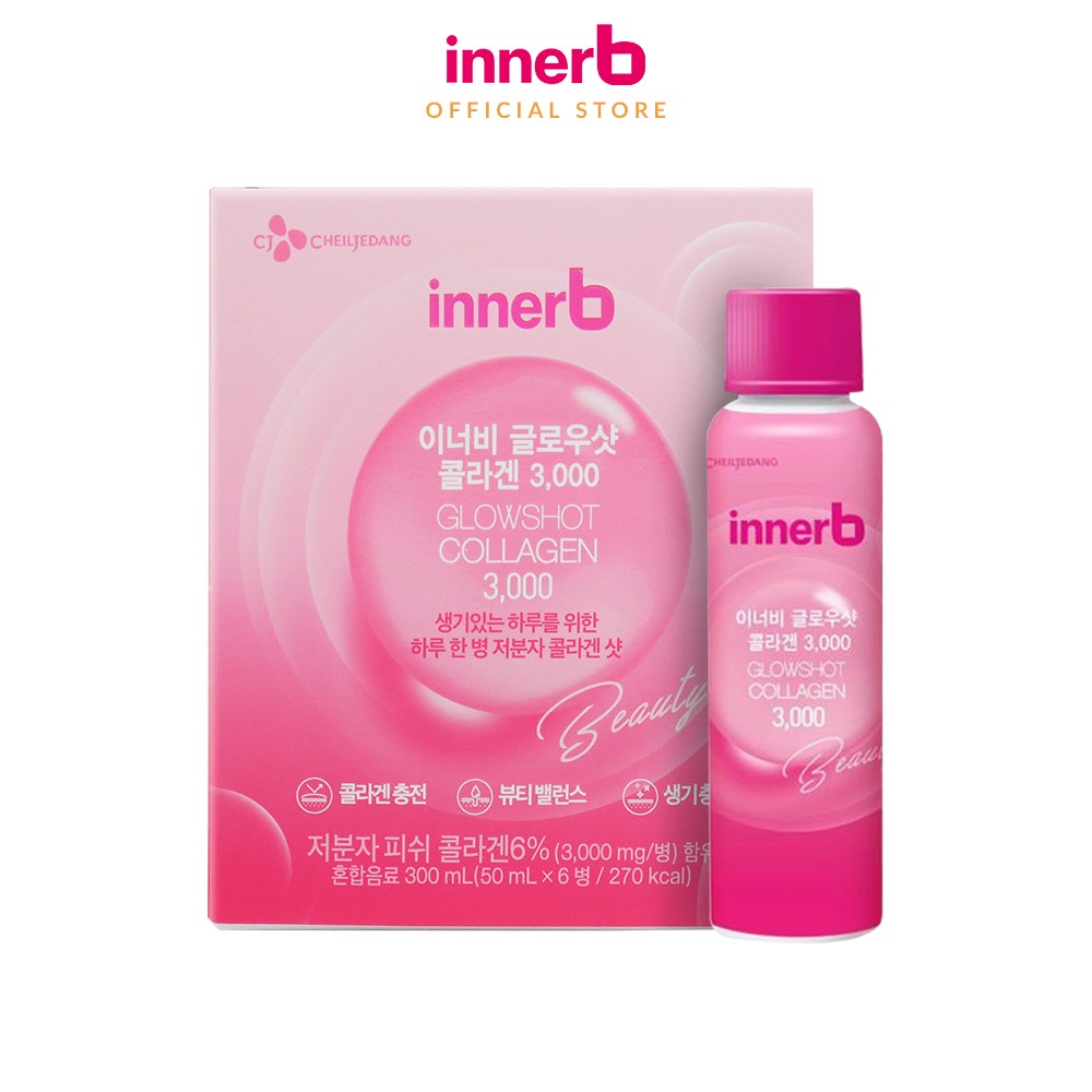 Bộ Đôi InnerB Cấp Ẩm, Sáng Đẹp Da (Lọ 56 Viên + 1 Hộp x 6 Chai) Aqua Rich DoubleUp + GlowShot Collagen 3000