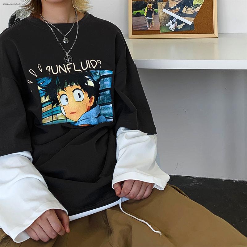 Áo thun tay dài giả hai lớp cổ tròn màu sắc thời trang dành cho nam