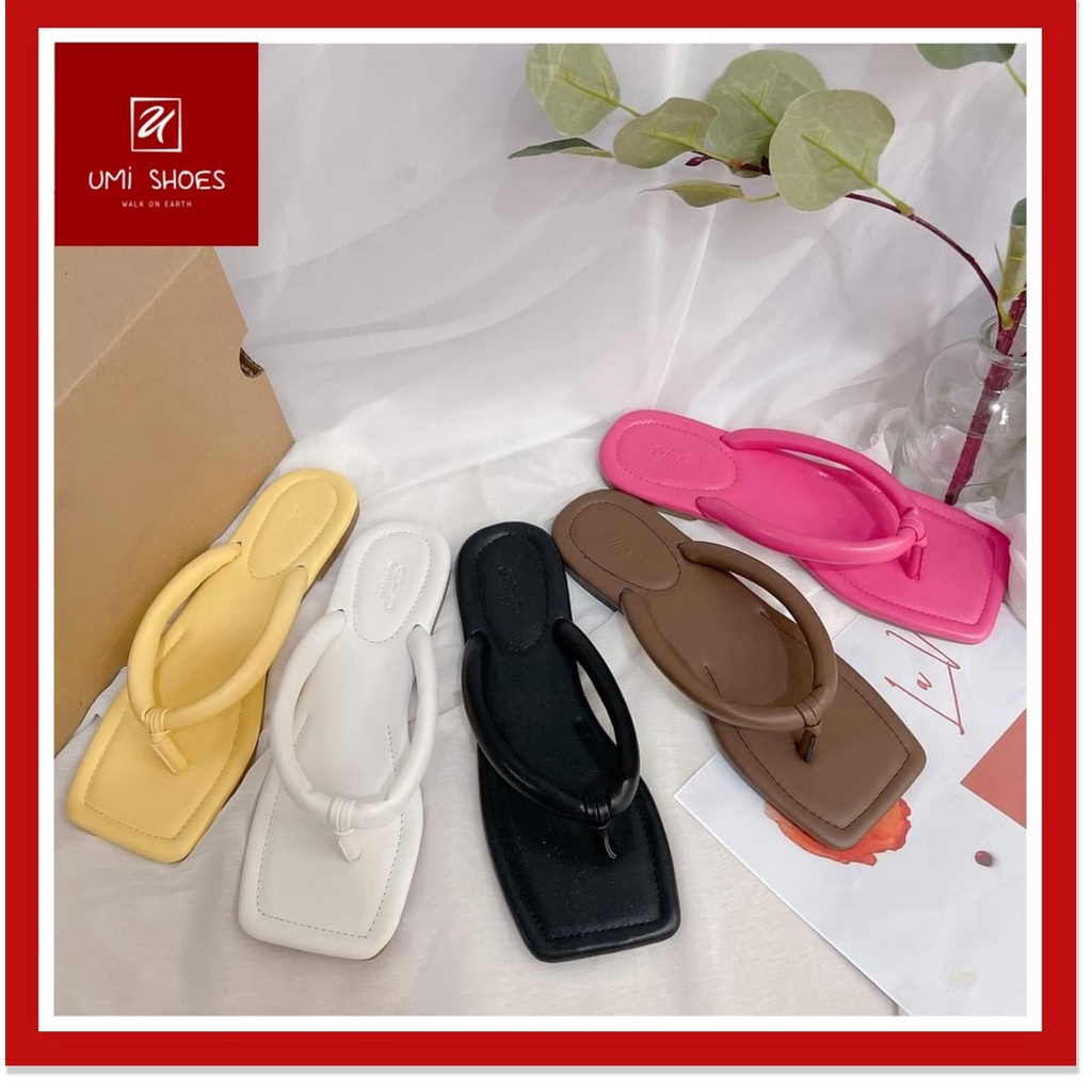 ★ ᗩᗰᗩᘔ𝗜ᑎ𝗚 𝗦𝗛𝗢𝗘𝗦 ★ Dép nữ lê xỏ ngón kẹp tông đơn giản nhẹ nhàng màu đen/kem/hồng/trắng đế bệt mũi vuông đi chơi b