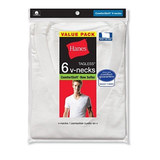 Bộ 6 Áo Thun Trắng Cổ Chữ V Hanes 6 Tagless V-Neck Tshirts(Mỹ)
